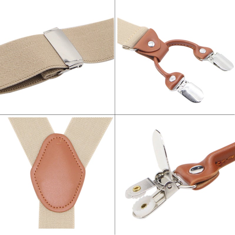 Bioterti Menâ€™s Y-Shaped Heavy Duty Suspenders â€“ 6 Metal Clips, Elastic Straps (Khaki) - Image 3
